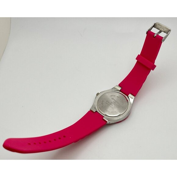 Bright Pink Silicone Quartz Watch Colorful Rainbow Numbers Silver Tone - Picture 6 of 6